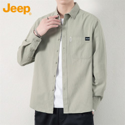 Jeep 长袖衬衫男士春秋季纯棉休闲衬衣百搭纯色上衣外套 豆绿 XL
