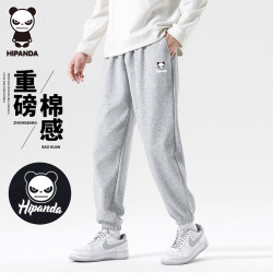 HIPANDA 休闲裤男2026春夏运动长裤束脚宽松黑色印花针织百搭卫裤灰色3XL