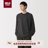 無印良品 MUJI 男式 天竺编织 圆领长袖T恤 黑色图案6A XL