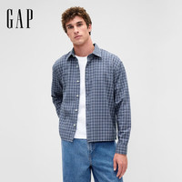 Gap 男装2026春季款牛津纺长袖翻领宽松格子衬衫外搭美版873123
