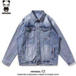 HIPANDA 夹克男春夏款潮流宽松休闲翻领水洗牛仔外套男蓝色2XL