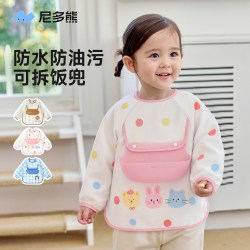 尼多熊 儿童罩衣围兜秋冬防水防脏围裙婴幼儿辅食饭兜WZ2610卡其80码