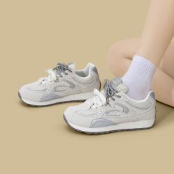 人本 女鞋春秋百搭厚底网面鞋轻便圆头透气运动休闲鞋