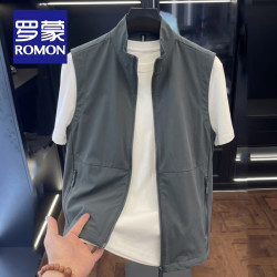 罗蒙 旗舰店立领马甲男士坎肩春夏轻奢时尚休闲户外速干无袖背心外套 深灰色 3XL 码(推荐145-160斤)