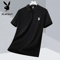 PLAYBOY 短袖T恤夏季男POLO衫商务休闲翻领舒适透气宽松户外 黑色 XL