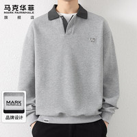 马克华菲 卫衣男士春秋季高端翻领长袖polo衫男重磅宽松上衣男装 浅灰色 XL