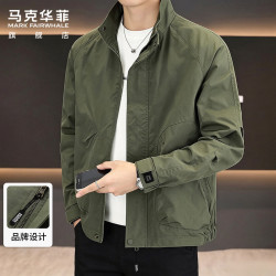 马克华菲 夹克男春秋季立领简约休闲外套男新款时尚工装上衣男装 绿色 2XL