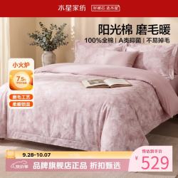 水星家纺 A类抑菌全棉磨毛四件套纯棉秋冬保暖床单枕套被罩套件 花园·雾屿磨毛四件套1.8米床