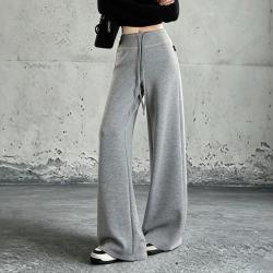 Dickies 高腰抽绳阔腿裤女垂感软糯松紧腰宽松拖地休闲长裤慵懒风针织卫裤