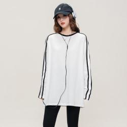ilovechoc 拼色宽松长袖T恤秋季款学院风运动少女休闲圆领上衣
