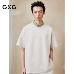 GXG 男装 圆领T恤压花仿麂皮短袖针织 2025年夏季新品G25X442129 灰色 L