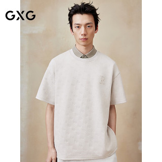 GXG 男装 圆领T恤压花仿麂皮短袖针织 2025年夏季新品G25X442129 灰色 L