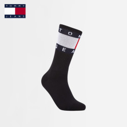 TOMMY HILFIGER Tommy男装美式潮流拼色旗标字母提花舒适微弹休闲运动中筒袜子