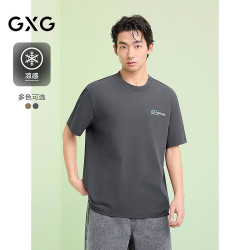 GXG 男装 微廓圆领T恤背后大印花上衣凉感短袖针织 2025夏季 深灰色 M