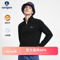 navigare 小帆船户外华夫格长袖T恤男士秋冬季半开领休闲体恤上衣