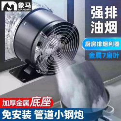 象马 出租房简易抽油烟机免打孔家用强力排烟机厨房大吸力管道吸烟机 10寸黑【直