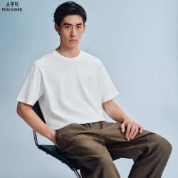 太平鸟 男装纯色小标短袖T恤2026夏新款情侣 白色 第一批 XL