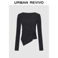 UR UR2026秋季新款女装气质一字领不规则扭结长袖T恤UWM460190+