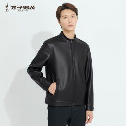 才子 立领真皮羊皮衣男可拆卸鹅绒内胆高级轻奢商务休闲真皮夹克外套 黑色 M (165/84A)