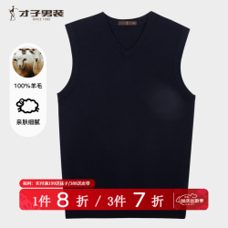 才子 100%纯羊毛男士无袖毛衫秋冬保暖针织背心商务休闲百搭羊毛马甲 藏青色 2XL 52 180/96A
