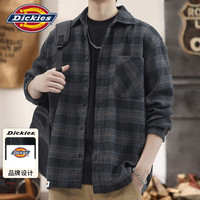 Dickies 长袖衬衫男复古格纹外套男士宽松休闲格子衬衣春秋季上衣服