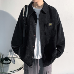 百鹊亭 衬衫男2026秋季新款港风宽松衬衣外套男时尚百搭休闲上衣服 黑色 3XL