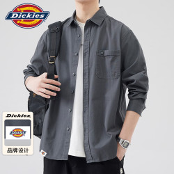 Dickies 长袖衬衫男士外套工装翻领宽松休闲衬衣春秋季上衣服 灰色 XL