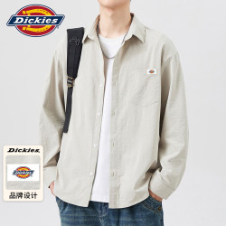 Dickies 长袖衬衫男士宽松春秋季休闲衬衣外套男翻领上衣服 米灰色    XL