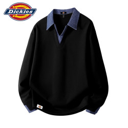 Dickies 卫衣男士外套撞色翻领假两件秋冬季宽松休闲上衣服长袖T恤