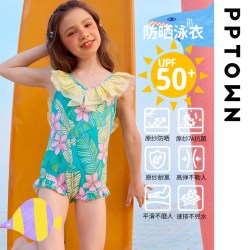 巴巴小镇 女童泳衣2026新款儿童防晒速干连体泳装大童女孩印花游泳衣童装