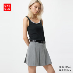 优衣库 打褶迷你裙裤女装/休闲裤裤子488816 05 天灰色(条纹) S