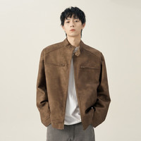 亚伯曼 美拉德复古棕色立领皮衣外套男感cleanfit棒球服飞行工装夹克 棕色 XL
