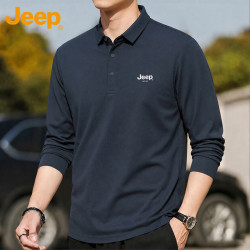 Jeep 长袖T恤男士春秋季打底Polo衫商务休闲上衣男装 深灰 XL