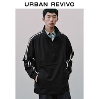 UR UR2026秋季新款男装技能新中式立领撞色拉链条纹罩衫UUV260007 正黑 M