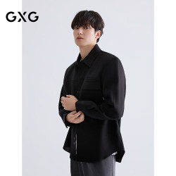 GXG 男装 小香风肌理时尚休闲长袖衬衫 黑色 180/XL