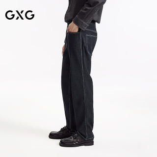 GXG 男装经典直筒不易褪色撞色压线牛仔裤休闲长裤 蓝黑色 180/XL