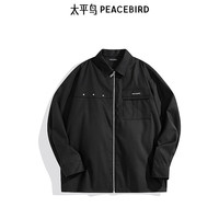 太平鸟 男装秋季微闪拉链式衬衫外套B1CHE3X24 黑色1 M