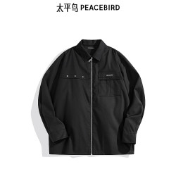 太平鸟 男装秋季微闪拉链式衬衫外套B1CHE3X24 黑色1 M