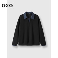 GXG 春秋热卖男装 中廓假两件拼接领口休闲百搭学院风翻领卫衣男
