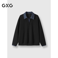 GXG 春秋热卖男装 中廓假两件拼接领口休闲百搭学院风翻领卫衣男