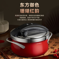 凌丰 玲珑高压锅珊瑚红304不锈钢【防烫手套+玻璃盖】3L 20cm