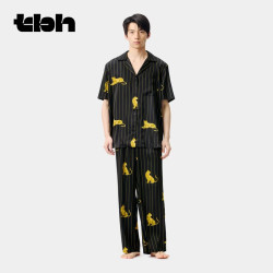 野兽派家居 都市野兽黑豹星光缎家居服长款套装黑豹星光缎家居服