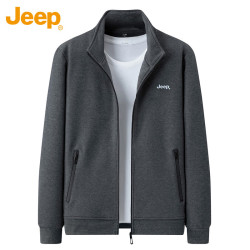 Jeep 卫衣男士外套春秋季宽松休闲开衫潮流运动衣服男装 灰色 2XL