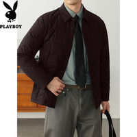 PLAYBOY 新款鹅绒服男士薄款中老年秋冬外套翻领男装商务羽绒服短款爸爸装