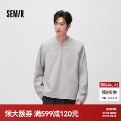 森马 长袖T恤男秋半开襟肌理圆领针织衫2026情侣印花上衣109526101201
