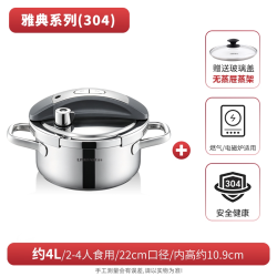 凌丰 304不锈钢高压锅家用 22cm/约4升（配玻璃盖+防烫手套）