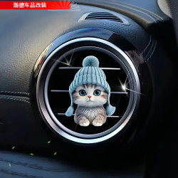 车主播 可爱猫咪汽车出风口香水夹亚克力小猫车载装饰品车内饰品香薰摆件 蓝帽子猫平面款