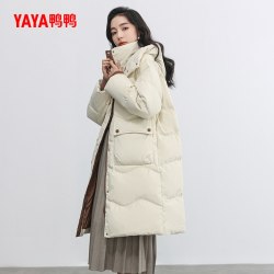 YAYA 女2026秋冬新款中长款连帽纯色韩版休闲加厚保暖外套C