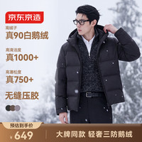 京东京造 无缝压胶Pro鹅绒服男女高蓬三防羽绒服外套秋冬新款黑色 连帽XL