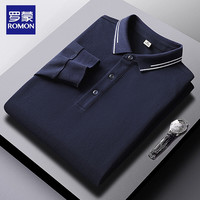 罗蒙 长袖T恤男秋季POLO衫休闲商务通勤百搭透气打底衣 藏青 4XL